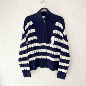 Quarter Zip Collared Pullover Sweater Blue White Stripe A New Day Sz XXL